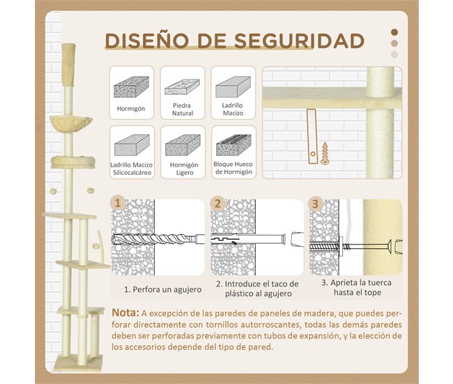 Árbol para Gatos Aglomerado de Madera, Felpa PawHut Crudo