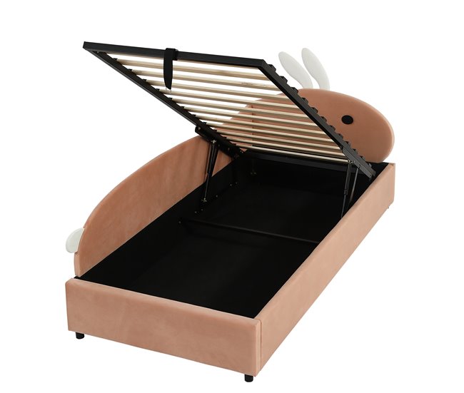Cama con almacenaje de terciopelo Rosa