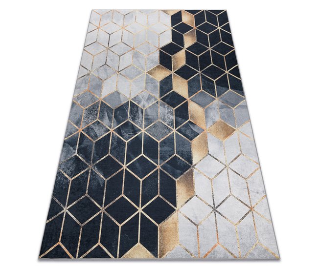 Alfombra lavable ANDRE 1171 Cubo Geométrico 80x150 Negro