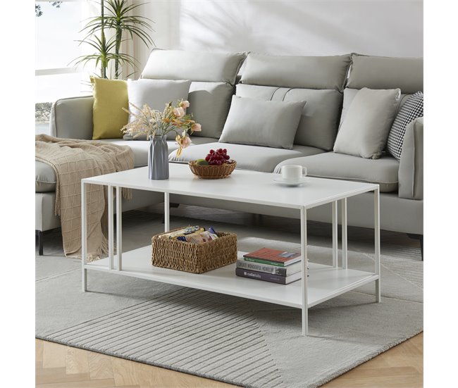 Mesa de centro Kumlinge rectangular con 1 estante metal 110x55 Blanco