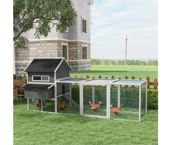 Gallinero de Exterior Madera de Abeto PawHut Gris