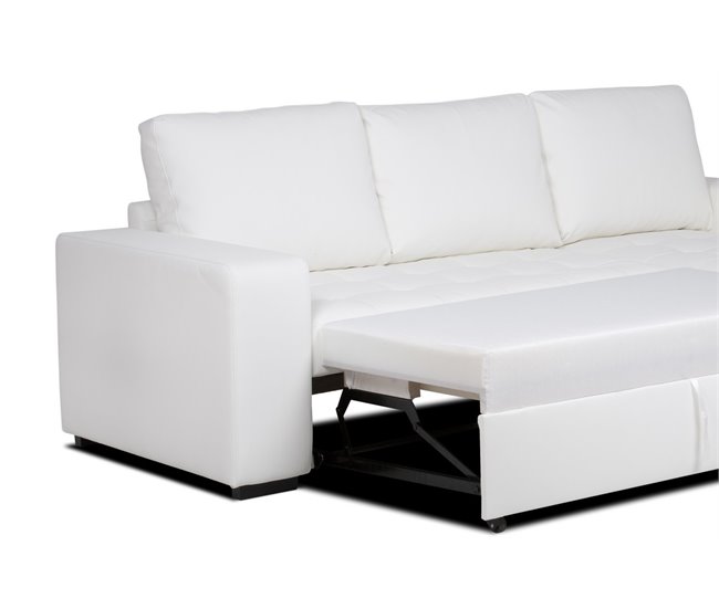 Chaise longue piel sintética con cama HARRY Blanco