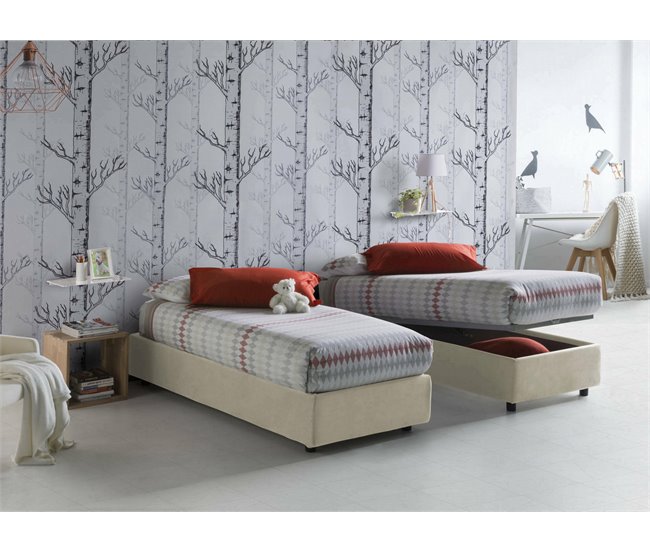 Cama individual en tela Beige
