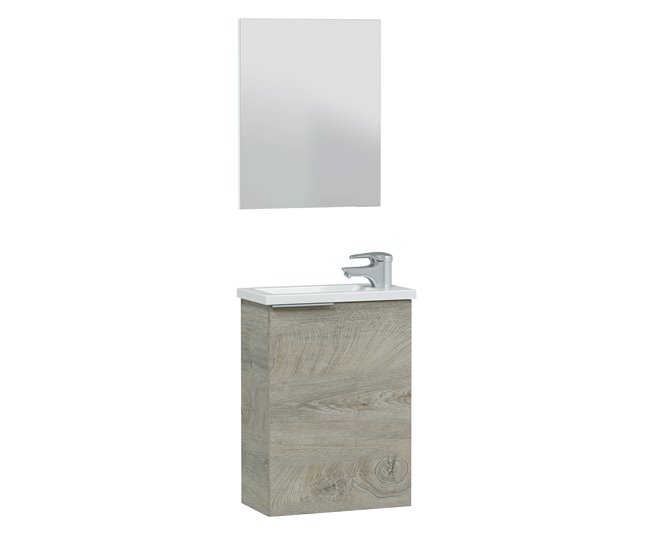 Mueble baño Elsa 1 puerta, espejo y lavabo, Alaska Madera