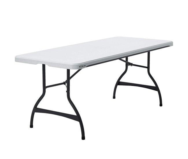 Mesa rectangular patas plegables blanco efecto granito LIFETIME 182 x 76 x 73,5 cm Blanco