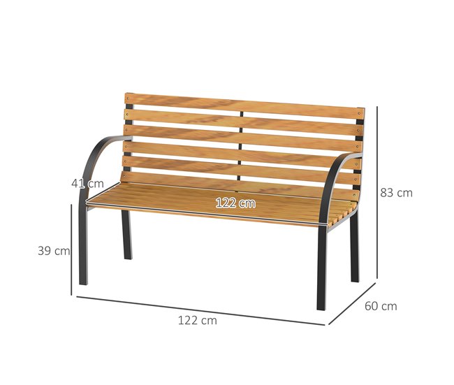 Banco de Jardín Acero, Madera de Pino Outsunny 122x60 Marron