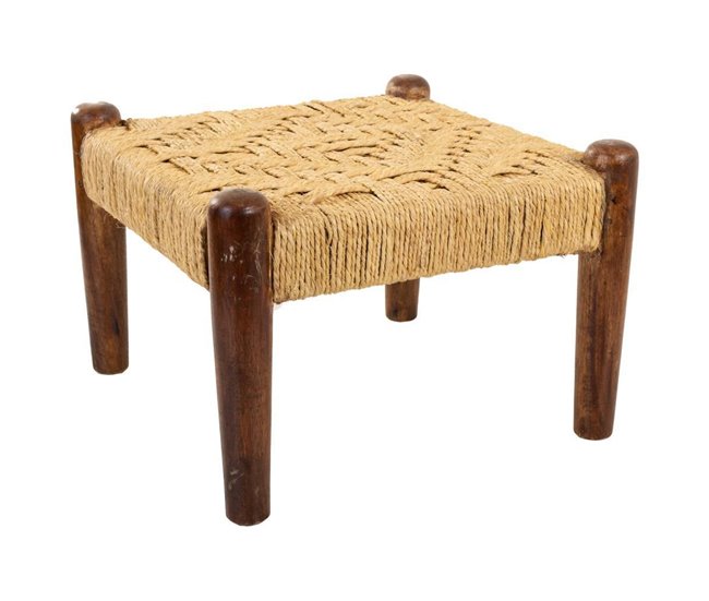 Banqueta de madera y cuerda natural Marron