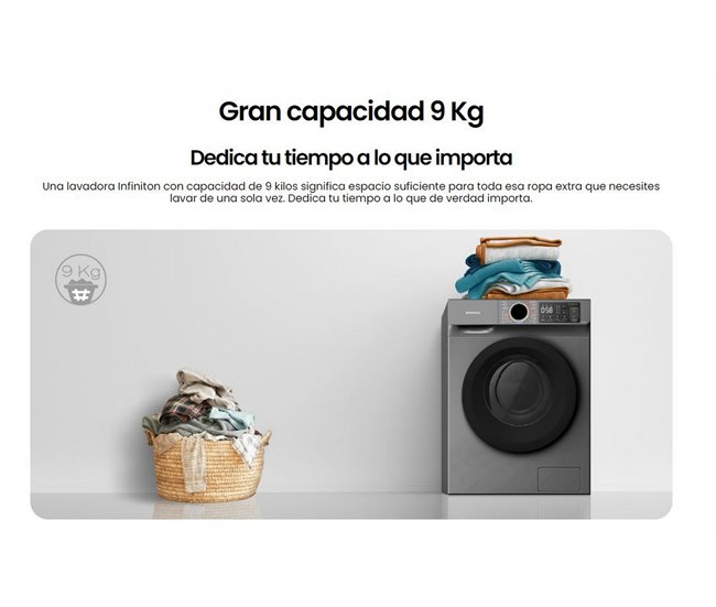 Lavadora Infiniton WM-N94ADK, 9 kg, 1400 rpm, Inverter, A Negro/ Inox