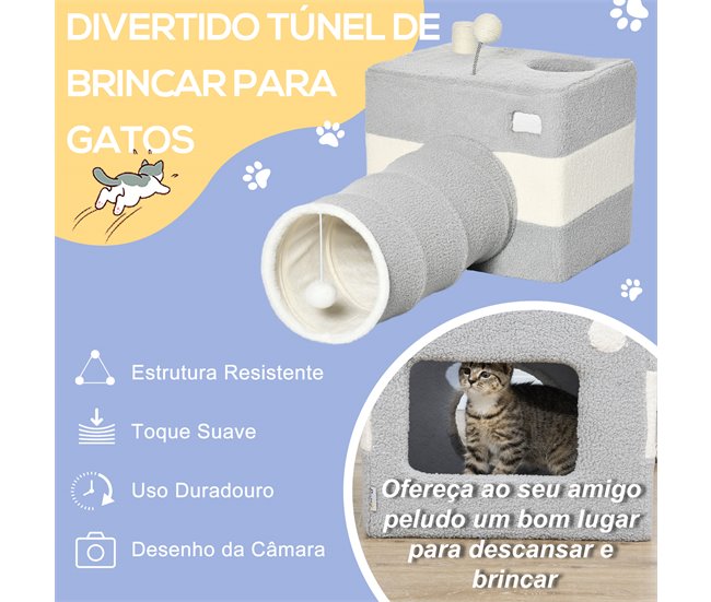 Túnel para Gatos Aglomerado de Madera, Franela, Sisal PawHut Gris