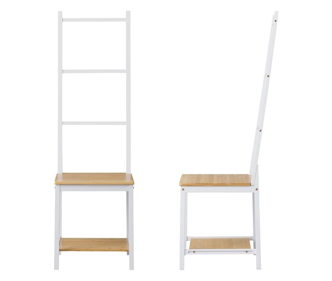 Galán de noche Juuka bambú con 2 estantes y 3 barras Blanco