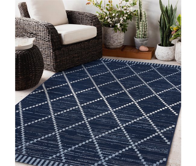 Alfombra de cuerda sisal COLOR 47268/309 Rombos Cuadrados 140x200 Azul