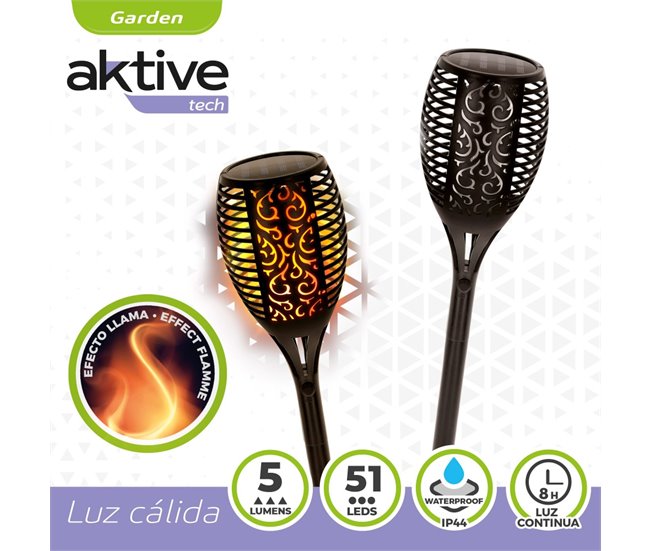 Antorcha solar luz LED efecto fuego Aktive Negro