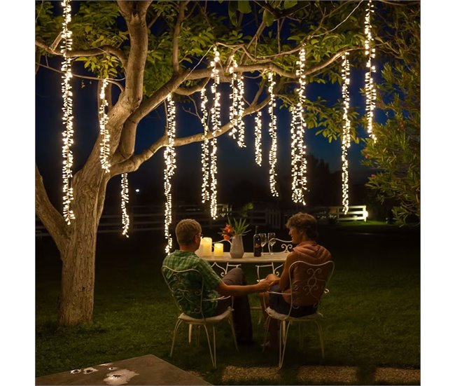 Cascada Clúster de 80 Luces LED cálido con 8 Funciones Dorado