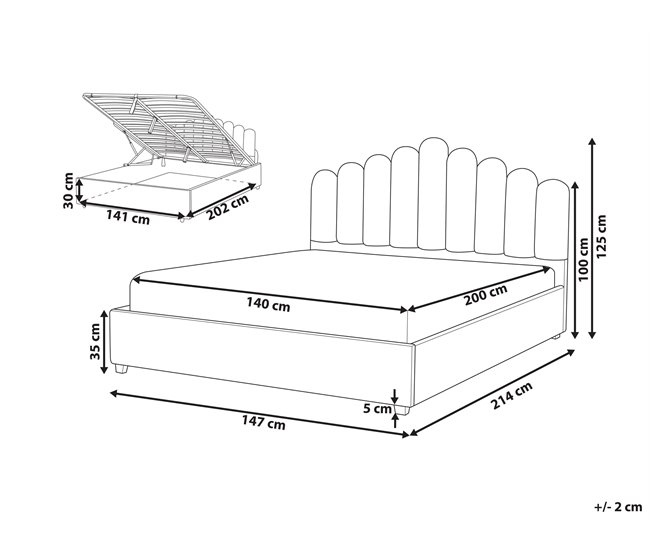 Beliani Cama con almacenaje Terciopelo VINCENNES 147x214 Blanco/ Beige
