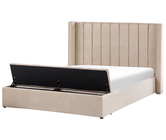 Beliani Cama con somier Terciopelo NOYERS 190x247 Beige