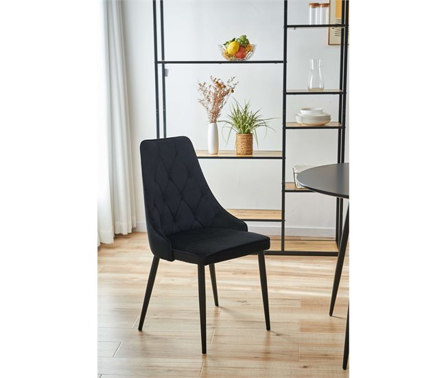 2x Silla tapizada capitoné de terciopelo SJ.054 Negro