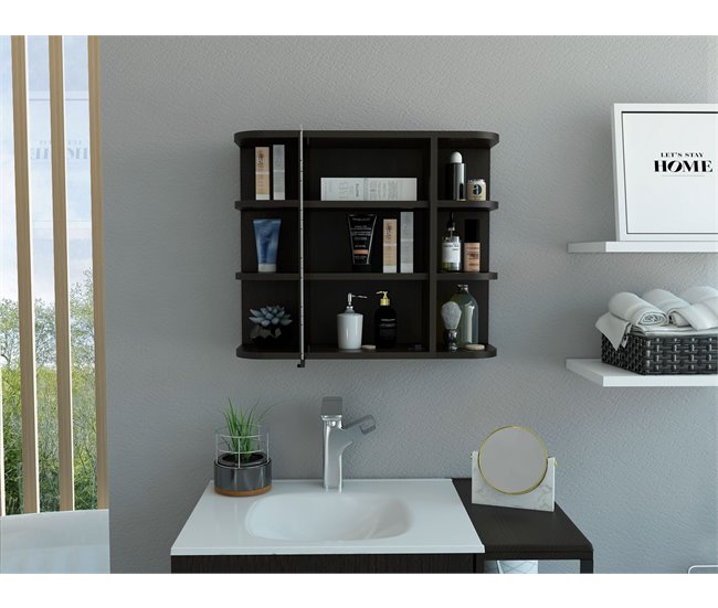 Armario de Pared para Baño Milán con Estantes y Espejo Negro