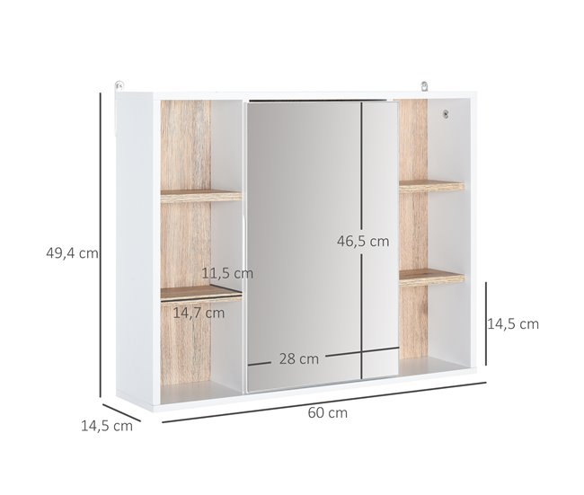 Armario Espejo MDF, Tablero de partículas HOMCOM, hogar - baño 60 Multicolor
