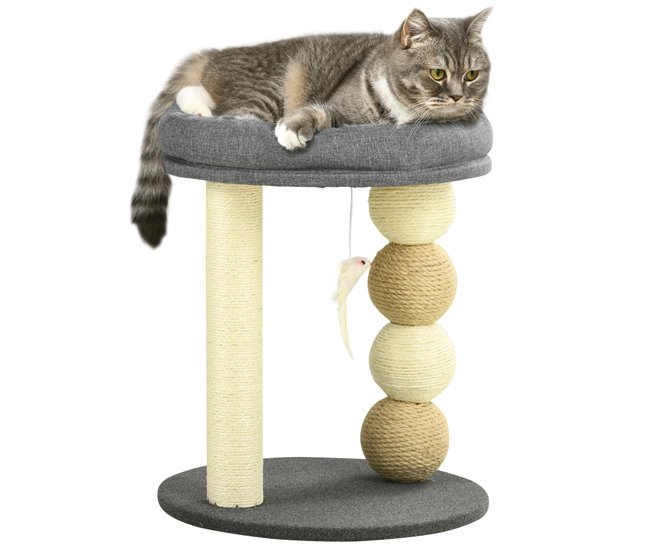 Árbol para Gatos Aglomerado de Madera, Poliéster, Sisal, Algodón Gris