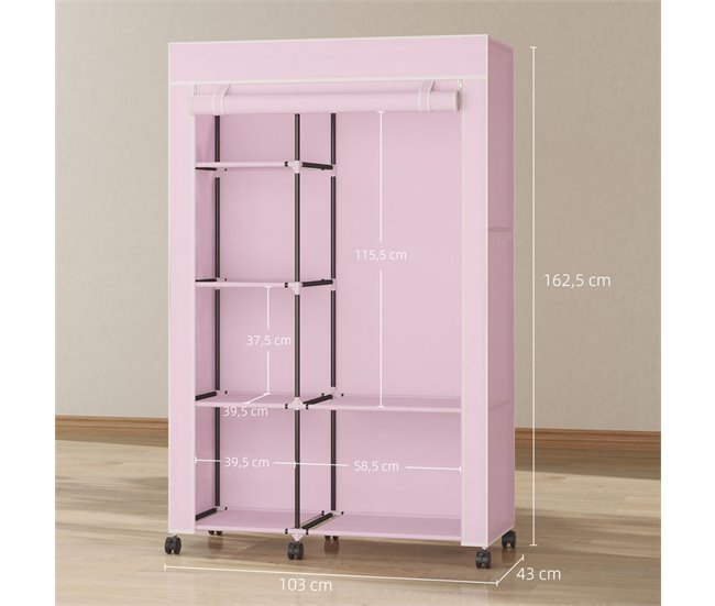 Armario de Tela Acero, Tela no Tejida HOMCOM Rosa
