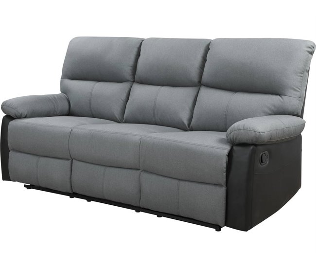 Sofá reclinable 3 plazas Negro/ Gris