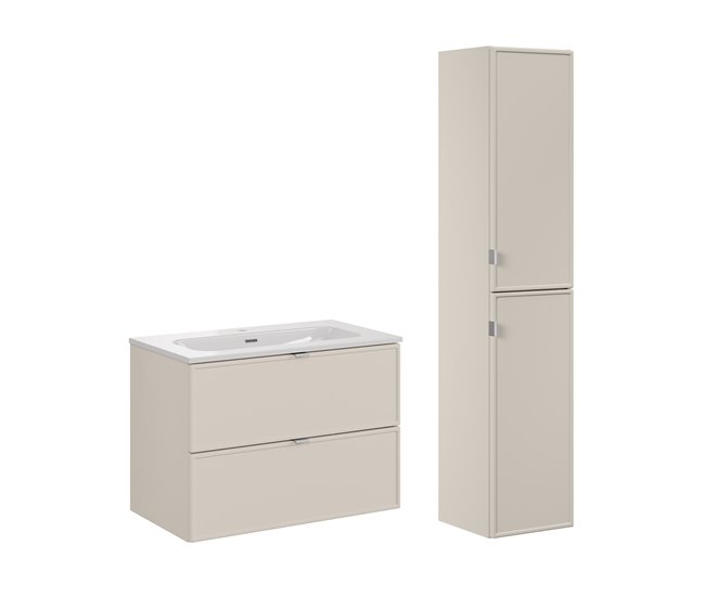 Conjunto de muebles con lavabo encastrado y columna Alba 80 Beige