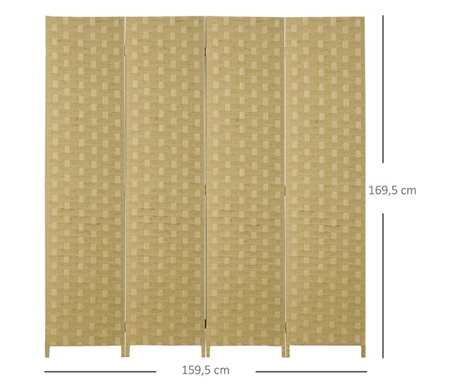 Biombo Separador Cuerda de Papel, Madera de Pino HOMCOM Marron