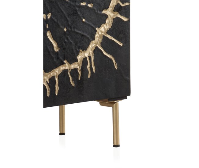 Aparador Alto De Madera De Mango Con 2 Puertas Y Pies De Metal Dorado Negro