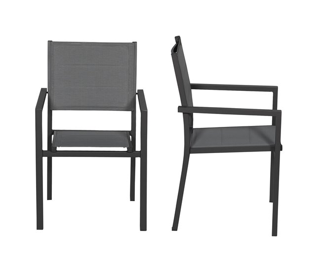 Juego de 10 sillas tapizadas en textileno y aluminio Gris