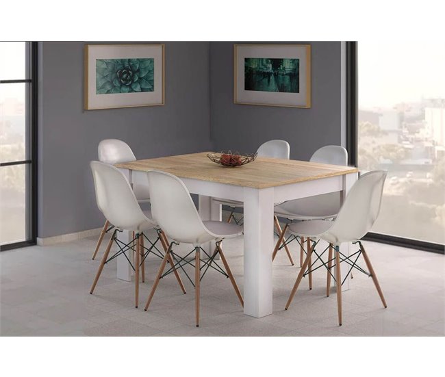 Mesa Extensible de Comedor o Cocina + 6 Sillas Estilo Nordico 178x80 Blanco