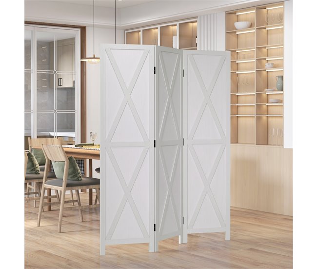 Biombo Madera de Paulonia HOMCOM, hogar - decoración Blanco