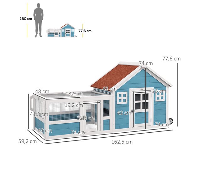 Conejera Madera de Abeto PawHut Azul