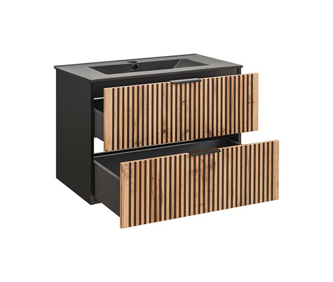 Conjunto mueble lavabo individual encastrado y columna Gaia 80 Madera