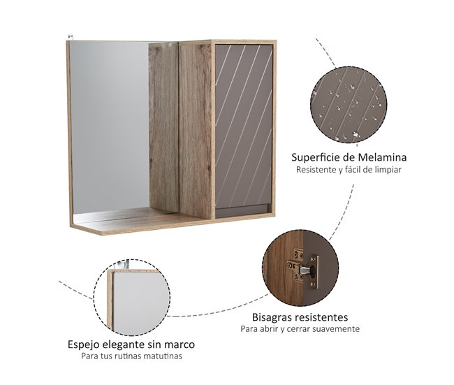Armario de Baño con Espejo MDF, Melamina de Madera HOMCOM 57 Marron