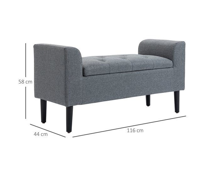 Banco Pie de Cama Poliéster, Espuma y Madera de Caucho HOMCOM Gris