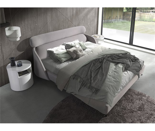 Cama matrimonio tapizada en tela Gris Claro