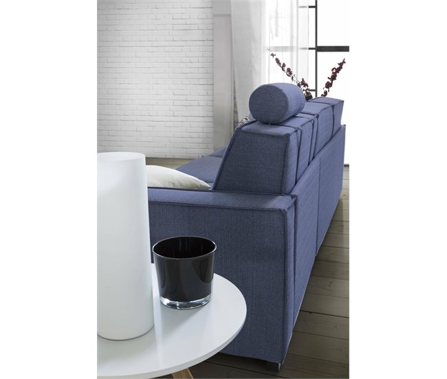 Sofá fixo de 2 lugares em tecido Azul