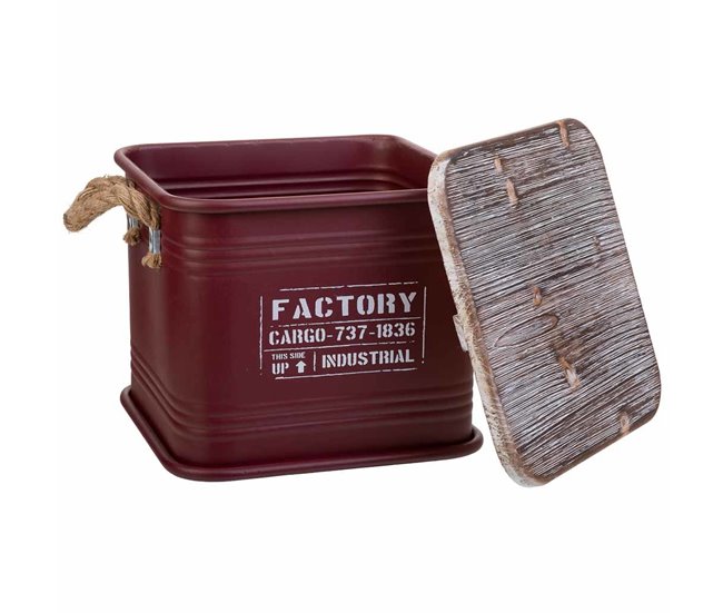 Caja de metal, tapa de madera y asas Rojo