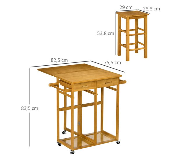 Conjunto de Bar Bambú HOMCOM, hogar - cocina Marron