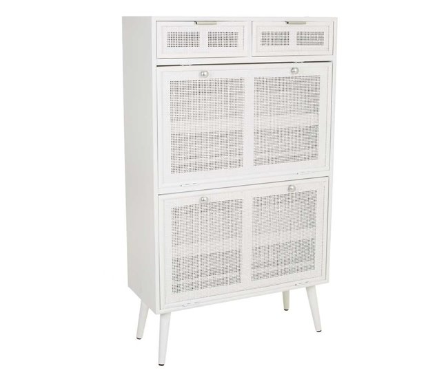 Mueble zapatero de madera y rejilla 70 Blanco