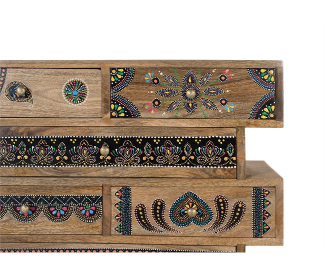 Cómoda fabricada a mano en madera de mango Multicolor