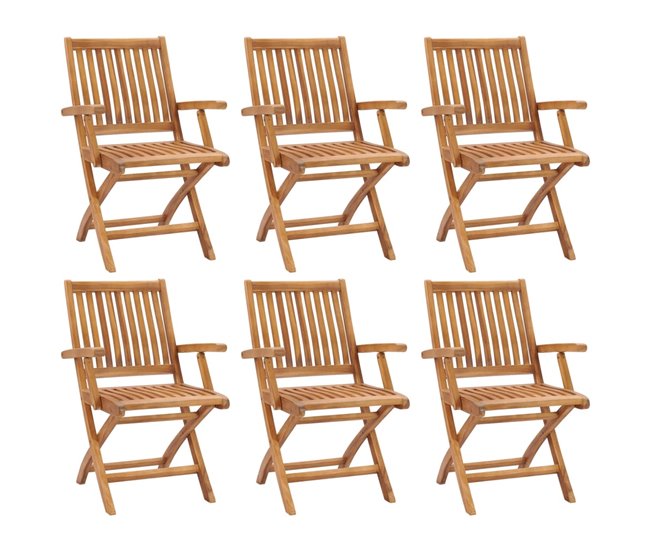 6 Sillas de jardín plegables de madera maciza de teca Marron