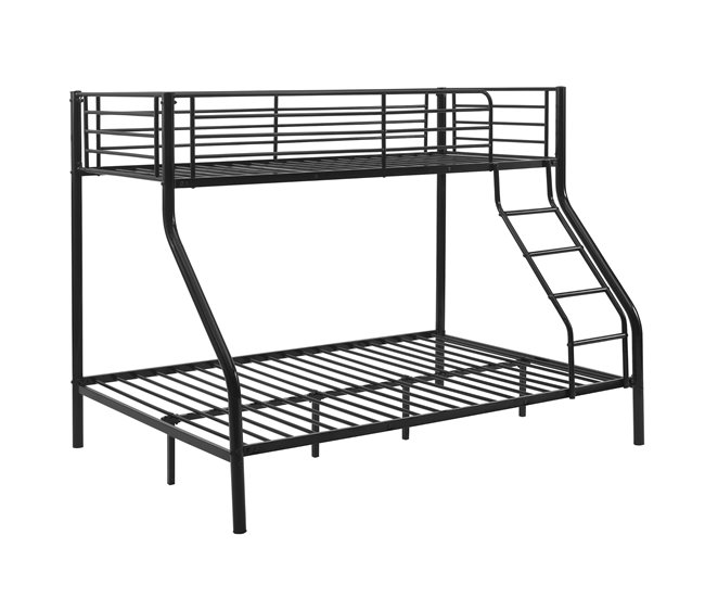 Litera de metal con escalera y colchones - para 3 personas 210x147 Negro