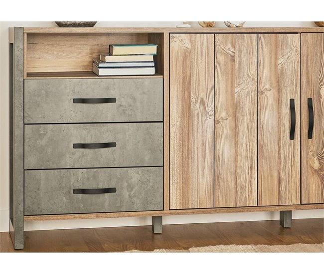 Aparador 2 puertas y 3 cajones INDUSTRY Gris/ Madera