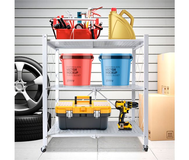 Estantería de Almacenaje Multiusos Plegable con Ruedas 35 Blanco