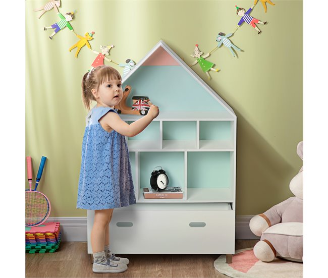 Estantería de Madera Infantil MDF y Madera de Pino HOMCOM Blanco