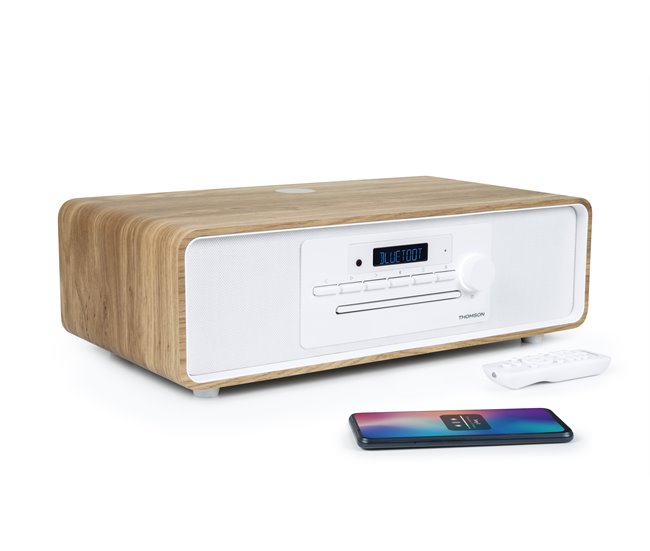 Radio CD Bluetooth MP3 inducción Thomson Blanco/ Madera