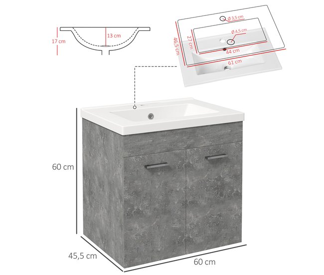 Mueble de Baño Melamina de Madera; Cerámica kleankin 60 Gris