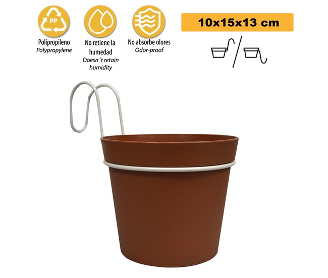 6 Macetas cilíndricas Ø 10 cm con ganchos Terracota