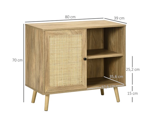 Aparador de Cocina Melamina de Madera, Ratán, Madera de Pino Marron